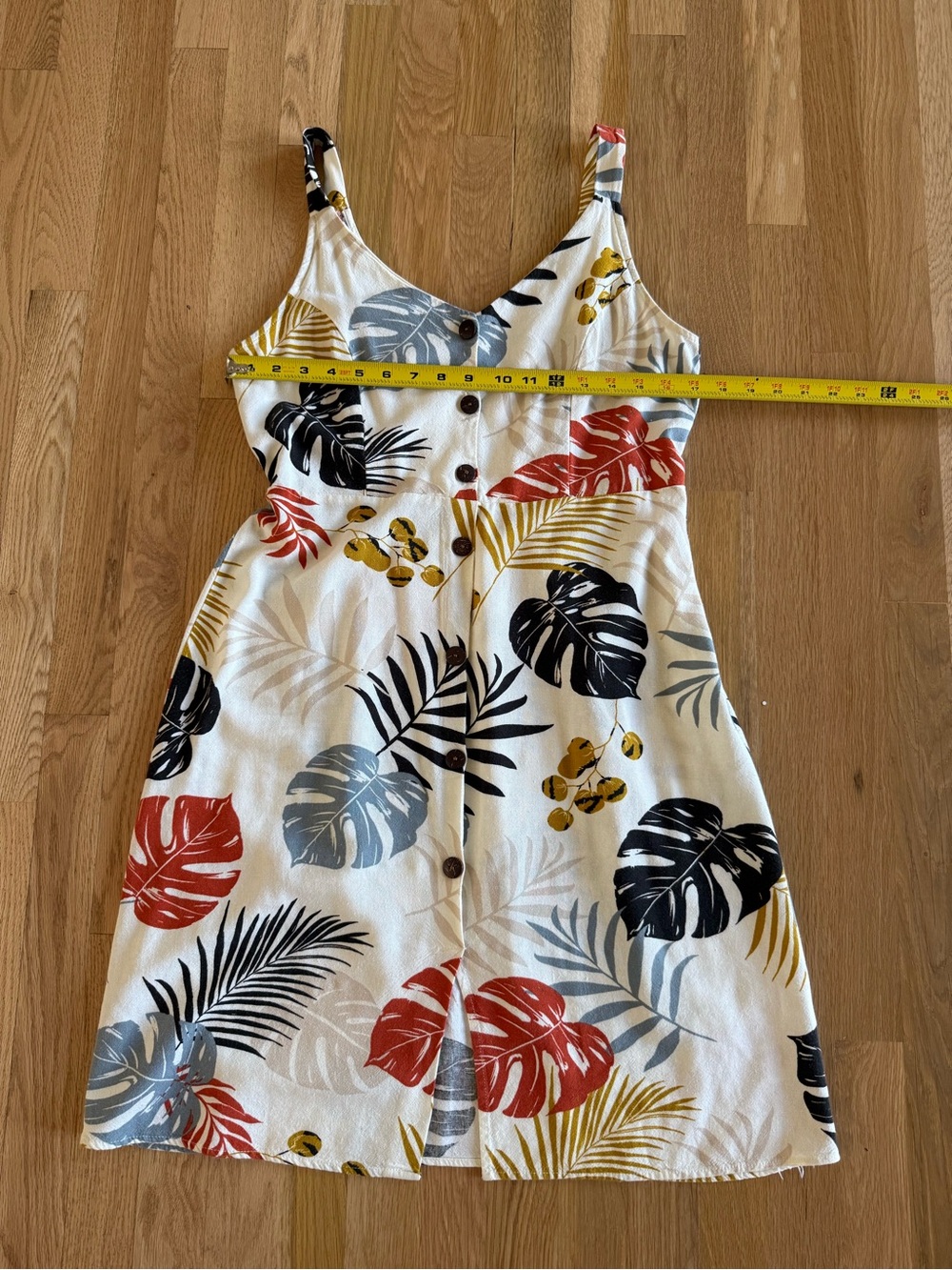 Sleeveless Rayon/Linen Dress with Tropical Leaf Print - Picture 6 of 9